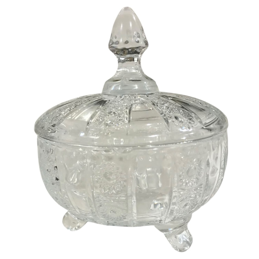 Vintage 1964 Delisoga 3-Footed Diamond Cut Starburst Pattern Candy Dish